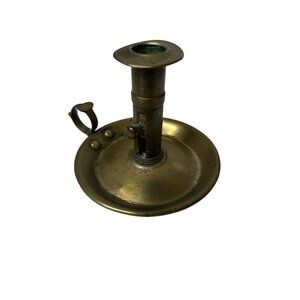 Antique Brass Chamberstick Candleholder Finger Handle Adjustable Candle Height